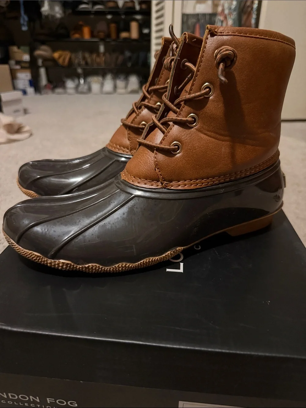 London Fog Brown and Dark Brown Waterproof Duck Boots Size 8